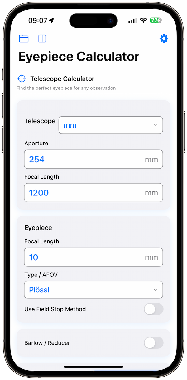 telescope-calculator screenshot 1